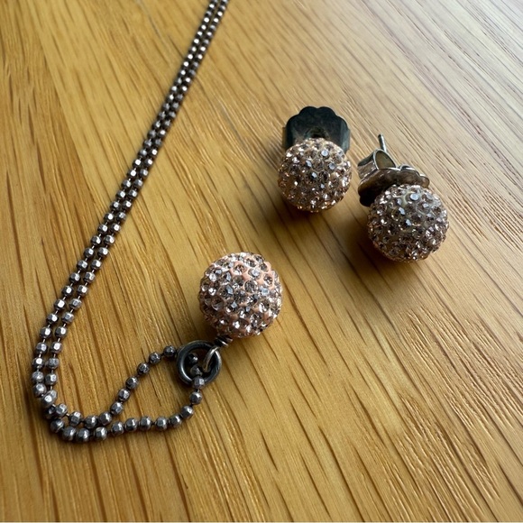 Hillberg & Berk medium sparkle ball necklace & earrings, champagne/light pink - Picture 2 of 2